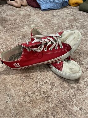 IU Red Low-Top Canvas Sneakers with White Accents